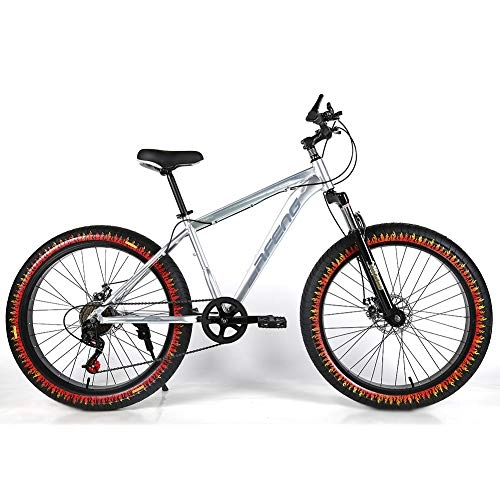 Fat Tyre Bike : YOUSR Mountain Bike Full Suspension Fat Bike 20 Inch Men's Bicycle & Women's Bicycle Silver 26 inch 21 speed