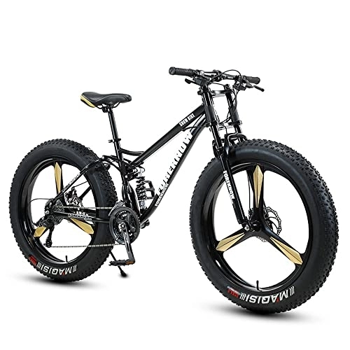 Fat Tyre Bike : YUEGOO Thick Wheel Mountain Bike with High-Carbon Steel Frame, Adult Fat Tire Mountain Trail Bicycle, Mens Mountain Bike Dual Suspension Dual Disc Brake / K Black / 26Inch 30Speed