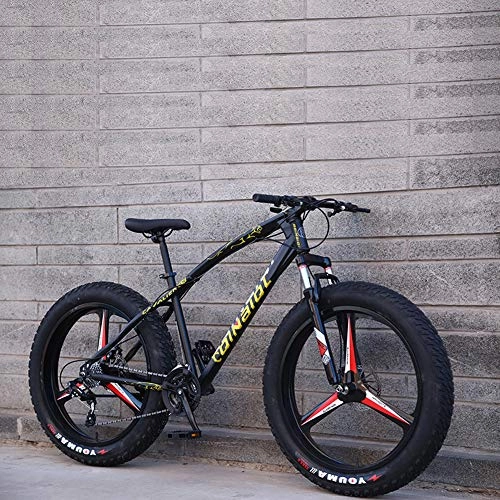 Fat Tyre Bike : YXYLD 26 Inch Mountain Bikes, Adult Boys Girls Fat Tire Mountain Trail Bike, Dual Disc Brake Bicycle, High-carbon Steel Frame, Anti-slip Bikes, 7 / 21 / 24 / 27 Speed