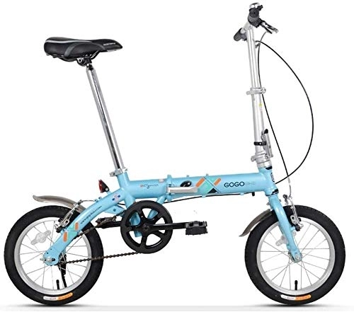 Folding Bike : 14 inch Adults Folding Bikes, Unisex Kids Single Speed Foldable Bicycle, Lightweight Portable Mini Reinforced Frame Commuter Bike (Color : Blue)