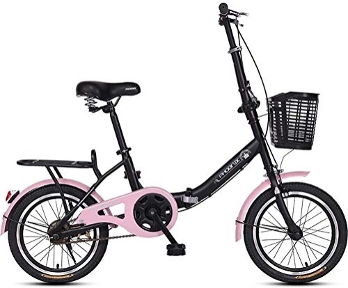 Folding Bike : 16" Folding Bikes, Adults Men Women Light Weight Folding Bike, High-carbon Steel Single Speed Reinforced Frame Commuter Bicycle, (Color : Pink)