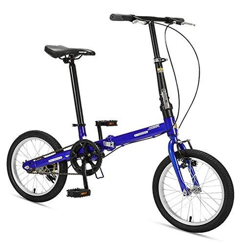 Folding Bike : 16" Folding Bikes, High-carbon Steel Light Weight Folding Bike, Mini Single Speed Reinforced Frame Commuter Bike, Lightweight Portable, Black FDWFN (Color : Blue)