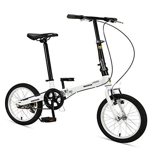 Folding Bike : 16" Folding Bikes, High-carbon Steel Light Weight Folding Bike, Mini Single Speed Reinforced Frame Commuter Bike, Lightweight Portable, Black FDWFN (Color : White)