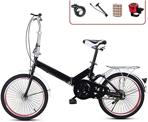 Folding Bike : 16 Inch Folding City Bike Bicycle, Mountain Road Bike Lightweight Fold Up Foldable Hybrid Bikes Commuter Full Suspension Specialized for Men Women Adult Ladies, H006ZJ (Color : Black, Size : 20in)