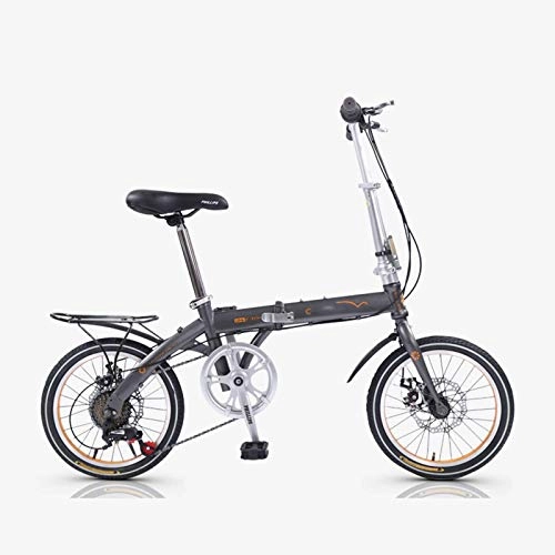 Folding Bike : 16Inch Folding Bike, for Adult Men and Women Teens, Mini Lightweight Foldable Bicycle for Student Office Worker Urban Environment, High Tensile Steel Folding Frame with V Brake Rear Rack-gray-16inch