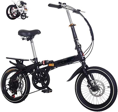 Folding Bike : 16inch Folding Mountain Bike Foldable Bicycle Men Women Folding City Mini Compact Bike Bicycle Urban Commuter Adult Cruiser Bike-black