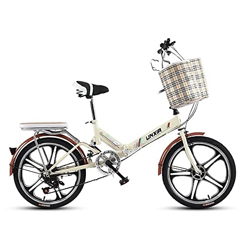 Folding Bike : 20" Folding Bike 6-Speed, Foldable Urban Bicycle Cruiser with Quick-Fold System Double V-Brake and Height Adjustable Seat 68-83CM Carbon Steel for Adults Students