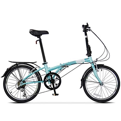 Folding Bike : 20" Folding Bike, Adults 6 Speed Light Weight Folding Bicycle, Lightweight Portable, High-carbon Steel Frame, Folding City Bike with Rear Carry Rack, Blue