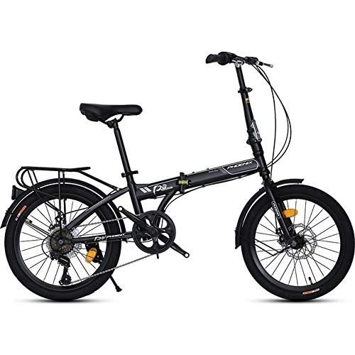 Folding Bike : 20" Folding Bike, Adults Men Women 7 Speed Lightweight Portable Bikes, High-carbon Steel Frame, Foldable Bicycle with Rear Carry Rack, White FDWFN (Color : Black)