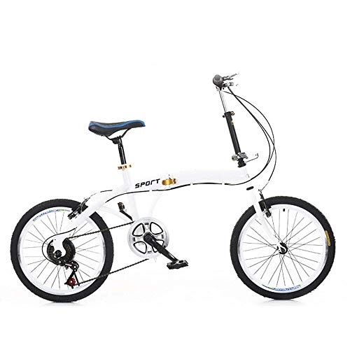 Folding Bike : 20" Folding Bike White 7-Speed, Foldable Urban Bicycle Cruiser with Quick-Fold System Double V-Brake and Height Adjustable Seat 70-100mm Carbon Steel for Adults Students