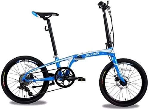 Folding Bike : 20" Folding Bikes, Adults Unisex 8 Speed Double Disc Brake Light Weight Folding Bike, Aluminum Alloy Lightweight Portable Bicycle, (Color : Blue)