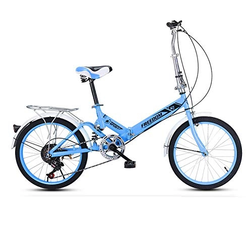 Folding Bike : 20" Folding City Compact Foldable Bike -6 Speed Gears-Variable speed blue_20 inches
