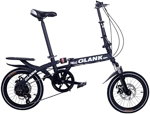 Folding Bike : 20 Inch Adult Folding Bike, 6 Speed Foldable City Commuter Bicycle Thickened High-Carbon Steel Frame with Disc Brakes Lightweight Compact for Adult Men and Women Teens Black, 20 inches