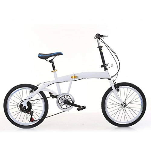 Folding Bike : 20 Inch Carbon Steel Foldable Bicycle 7-Speed Shifter Folding Bike Double V-Brake White with Height-adjustable Seat Commuter Bicycle for Unisex Adults