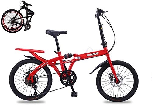 Folding Bike : 20 Inch Folding Bicycle Shift Cycling Adult Students MTB Double Disc Damping Means of Transport Work Or School, Red