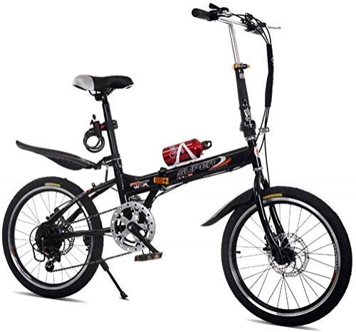 Folding Bike : 20 Inch Folding Bicycle Shifting - Folding Speed Bicycles Men And Women Bicycle Ultra Light Portable Front And Rear Disc Brakes 20 Inch Adult Student Car, White (Color : Black)
