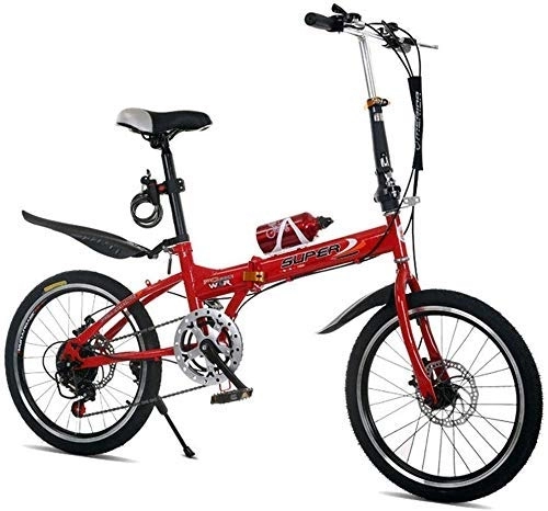 Folding Bike : 20 Inch Folding Bicycle Shifting - Folding Speed Bicycles Men And Women Bicycle Ultra Light Portable Front And Rear Disc Brakes 20 Inch Adult Student Car, White (Color : Red)