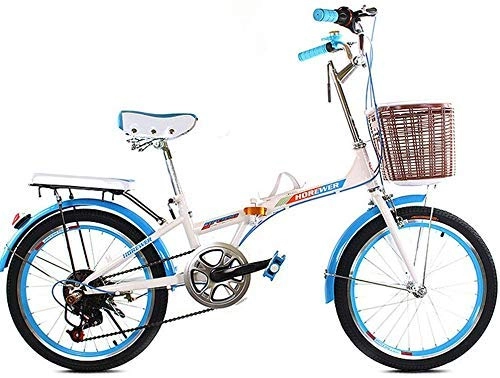 Folding Bike : 20 Inch Folding Bicycle Shifting - Men And Women Shock Absorber Bicycle - Double Disc Brake Folding Bicycle Shifting - Lady Adult Bicycle, Blue (Color : Blue)