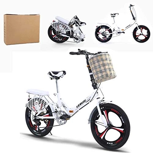 Folding Bike : 20-inch Folding Bike For Adults, Rear Carry Rack, 6 Speed Aluminum Easy Folding City Bicycle Disc Brake