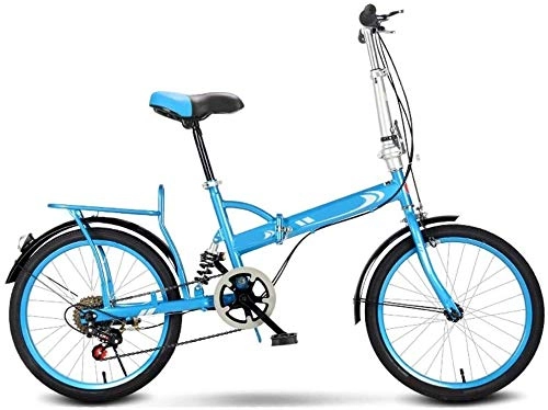 Folding Bike : 20 Inch Folding City Bike Bicycle, Mountain Road Bike Lightweight Fold Up Foldable Hybrid Bikes Commuter Full Suspension Specialized for Men Women Adult Ladies, H036ZJ (Color : Blue, Size : 16inch)