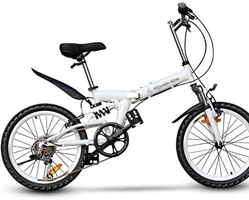 Folding Bike : 20 Inch Folding Speed Bicycle - Adult Children 6 Speed Folding Bicycle - Female Men's Road Bicycle - Portable Light To Work in School, Black (Color : White)