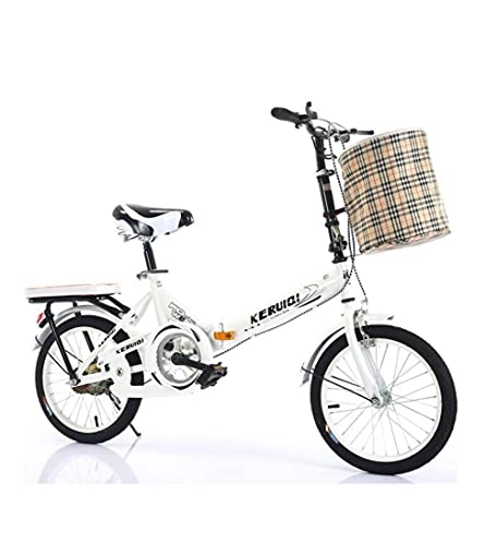 Folding Bike : 20 inch ladies bicycle folding bike lightweight shock-absorbing road bike with basket for transportation can be put in the trunk free to install bicycle(Color:white, Size:By sea)