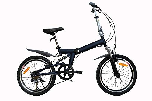 Folding Bike : 20 Inch Mountain Folding High Carbon Steel Frame / Bilateral Folding Pedal / 6 Grade Variable Speed Bicycle-Black