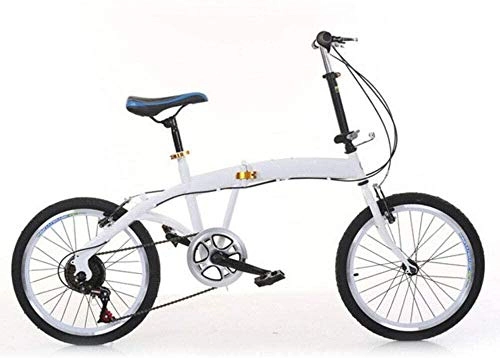 Folding Bike : 20 inch white folding bicycle unisex adult folding bicycle 7-speed gear lever double V brake folding variable speed leisure bicycle