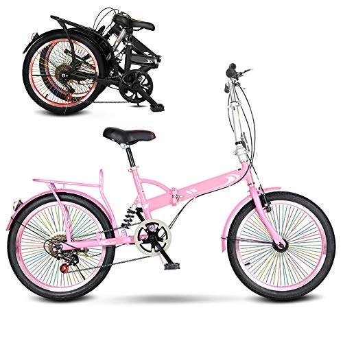 Folding Bike : 20 Inches Adult Foldable City Commuter Bicycles, Lightweight MTB Bike, 6 Speed Folding Bicycle, Mens Womens Mountain Bike / Pink