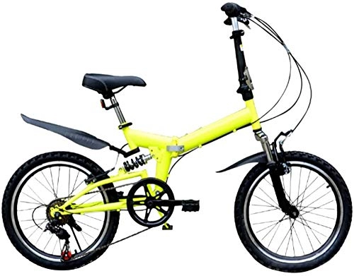 Folding Bike : 20In Folding Bike, Mini Mountain Road Bike, For Women Teens Students Variable Speed Commute Bike, Yellow