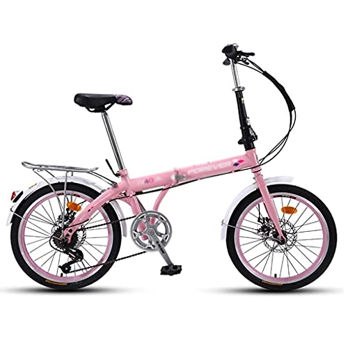 Folding Bike : 20in Folding Bikes for Adults and Teens, 7 Speed City Folding Compact Bike Bicycle with Comfort Saddle Urban Commuter Gift for Women and Men(Color:Pink)