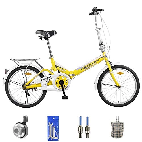 Folding Bike : 20in Folding City Bicycle Suitable for Height 140-180 cm Foldable Bike Variable Speed Unisex Adult Folding Bike Quick Loading, Yellow