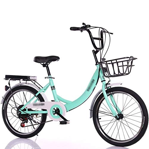 Folding Bike : 20Inch Folding Bike for Adult Men And Women Teens, Carbon Steel Foldable Bike for Student Office Worker Urban, Shock Absorption Bikes for Adults with Hold / V Brake, Green