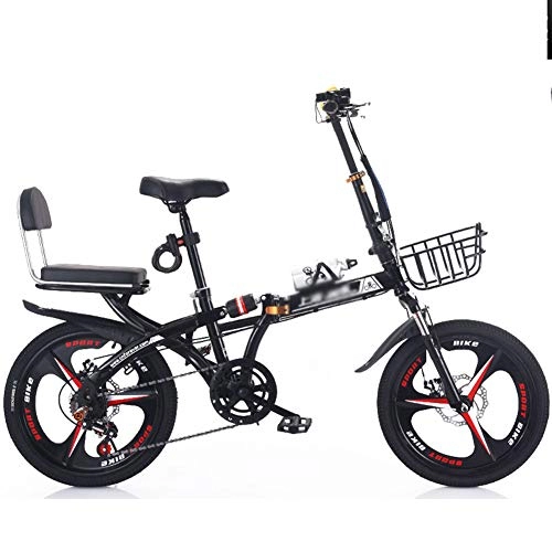 Folding Bike : 20Inch Folding Bike for Adult Teens with Dual Disc Brakes Mini Lightweight Foldable Bicycle, High Carbon Steel Folding Frame for Student Office Worker Commuter Bike, Black