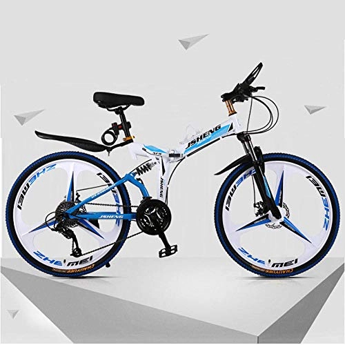 Folding Bike : 21 / 24 / 27 Speede Bicycle 26 inch Double Shock Absorption Fast Folding One Wheel Ultralight Road Bikes-21 Speed White Blue_(155-185cm)