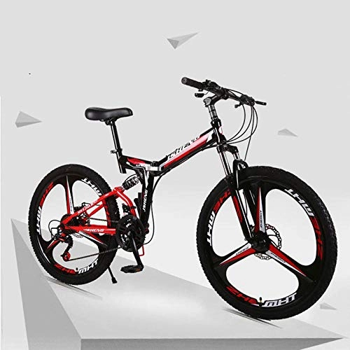 Folding Bike : 21 / 24 / 27 Speede Bicycle 26 inch Double Shock Absorption Fast Folding One Wheel Ultralight Road Bikes-27 Speed Black red_(155-185cm)
