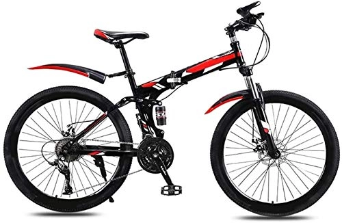 Folding Bike : 21 Inch Folding City Bike Bicycle, Mountain Road Bike Lightweight Fold Up Foldable Hybrid Bikes Commuter Full Suspension Specialized for Men Women Adult Ladies, H011ZJ (Color : Red, Size : 21 inch)