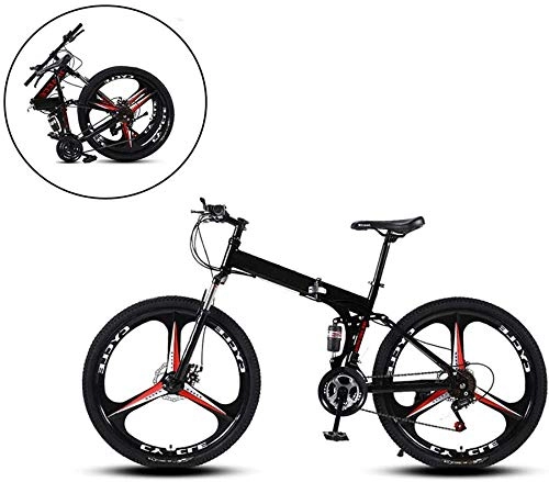 Folding Bike : 21-Speed Mountain Bikes, 26 Inch Folding High Carbon Steel Frame Variable Speed Double Shock Absorption Three Cutter Wheels Foldable Bicycle for People with A Height of 160-185Cm, Black
