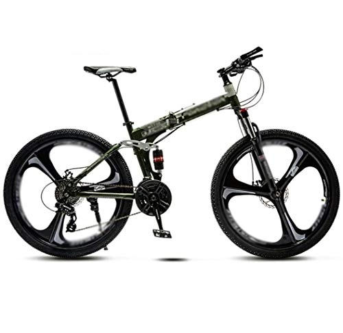 Folding Bike : 24" 21-speed Mountain Folding Bike, Unisex Bicycles, Flying Wheel Variable-speed Off-road Mountain Bike, Double Shock-absorbing 3-knife Wheels Student MTB Racing, 8-second Folding Flat Ground Universal