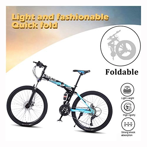 Folding Bike : 24 / 26 Inch Adult Mountain Bike, 21 / 24 / 27-speed Bicycle Aluminum Alloy Big Wheels Mountain Brake, Outdoor Trail Bike Folding Outroad Bicycles Lightweight Aluminum Frame ( Color : Blue , Size : 24in )