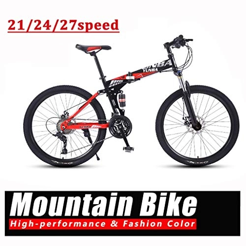Folding Bike : 24 / 26 Inch Adult Mountain Bike, 21 / 24 / 27-speed Bicycle Aluminum Alloy Big Wheels Mountain Brake, Outdoor Trail Bike Folding Outroad Bicycles Lightweight Aluminum Frame ( Color : Red , Size : 24in )