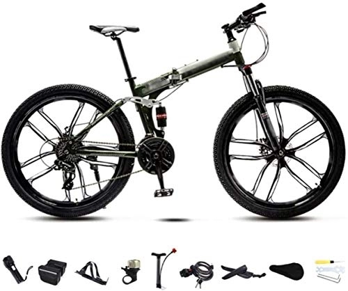 Folding Bike : 24-26 inch MTB Bicycle, Unisex Folding Commuter Bike, 30-Speed Gears Foldable Bicycle Bike, Double Disc Brake / Green / C Wheel / 24' 5-27 fengong