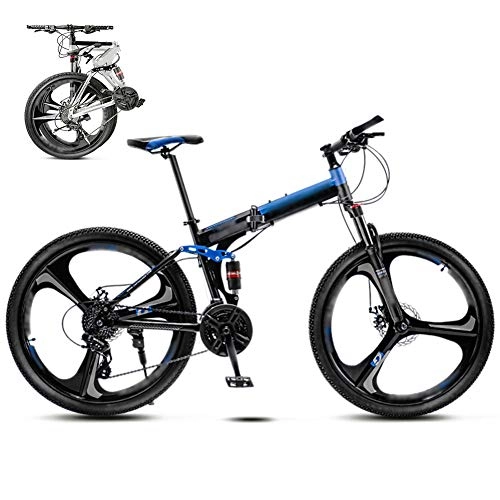Folding Bike : 24-26 Inch MTB Bicycle, Unisex Folding Commuter Bike, 30-Speed Gears Foldable Mountain Bike, Off-Road Variable Speed Bikes for Men And Women, Double Disc Brake / blue / 24'' / A wheel