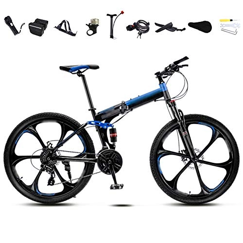 Folding Bike : 24-26 Inch MTB Bicycle, Unisex Folding Commuter Bike, 30-Speed Gears Foldable Mountain Bike, Off-Road Variable Speed Bikes for Men And Women, Double Disc Brake / blue / 26'' / B wheel
