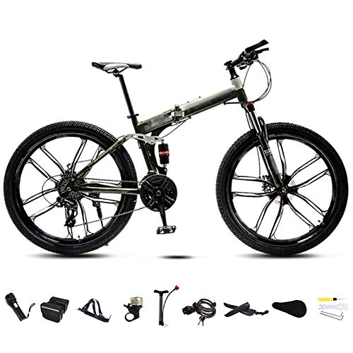 Folding Bike : 24-26 Inch MTB Bicycle, Unisex Folding Commuter Bike, 30-Speed Gears Foldable Mountain Bike, Off-Road Variable Speed Bikes for Men And Women, Double Disc Brake / Green / 26'' / C wheel