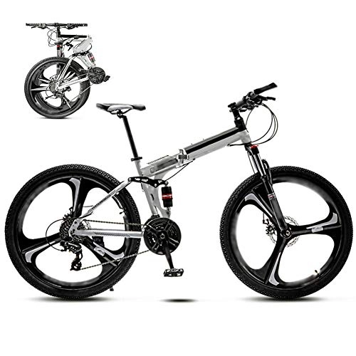Folding Bike : 24-26 Inch MTB Bicycle, Unisex Folding Commuter Bike, 30-Speed Gears Foldable Mountain Bike, Off-Road Variable Speed Bikes for Men And Women, Double Disc Brake / white / 26'' / A wheel