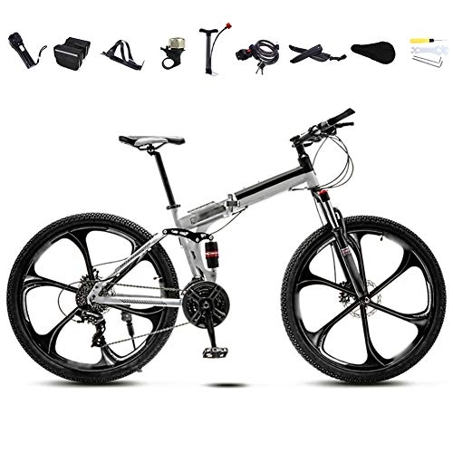 Folding Bike : 24-26 Inch MTB Bicycle, Unisex Folding Commuter Bike, 30-Speed Gears Foldable Mountain Bike, Off-Road Variable Speed Bikes for Men And Women, Double Disc Brake / white / B wheel / 24