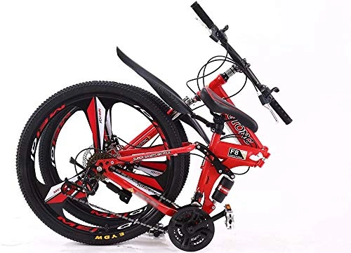Folding Bike : 24-inch 24-Speed Folding Bike Folding Mountain Bike Folding Outroad Bicycles Streamline Frame for in Outdoor Bicycle-red