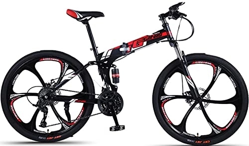 Folding Bike : 24 Inch Foldable Mountain Bike, 21 Speed Adult Bike for Men Women, Aluminum Frame Folding Bike with Front Suspension, Front&Amp;Rear Linear Brakes Road Bicycle for Adult red, 24 inches