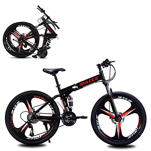 Folding Bike : 24 Inch Foldable Mountain Bike, 3-Spoke Anti-Slip MTB, Fashion Bicycle for Man / Woman / Teen, 21 / 24 / 27 Speed Optional Black-24sp